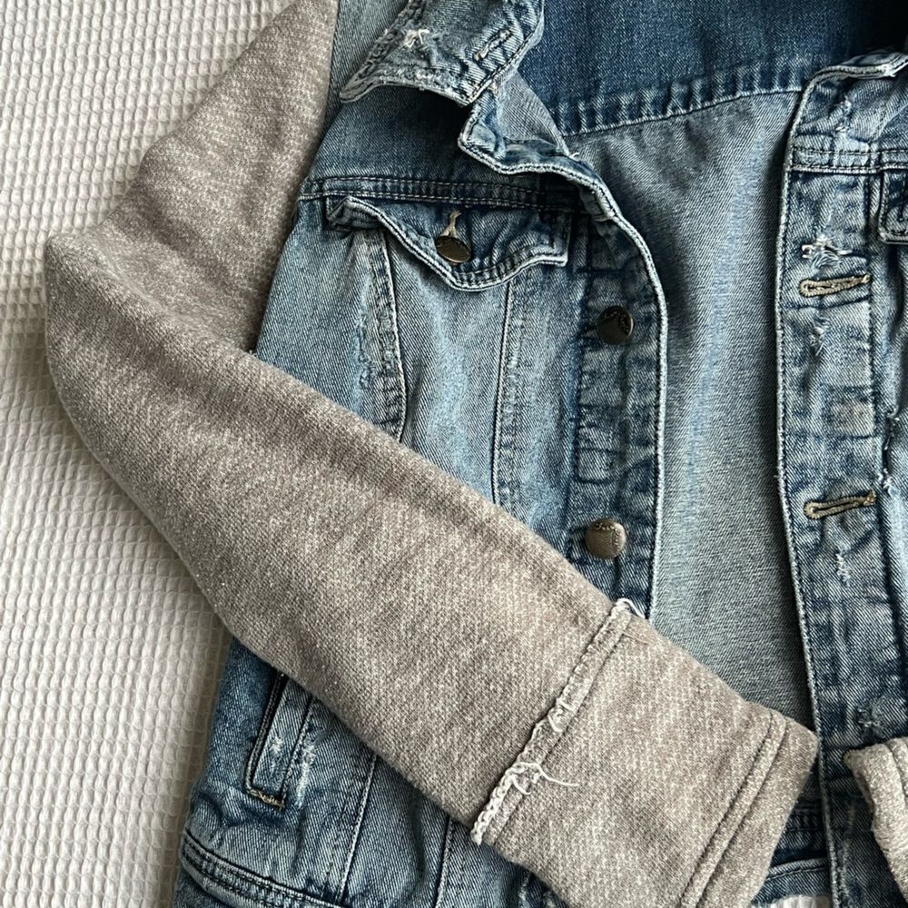 Free People Sweatshirt Knit Jean Distressed Streetwear  Fall Jacket Size S - Picture 6 of 10
